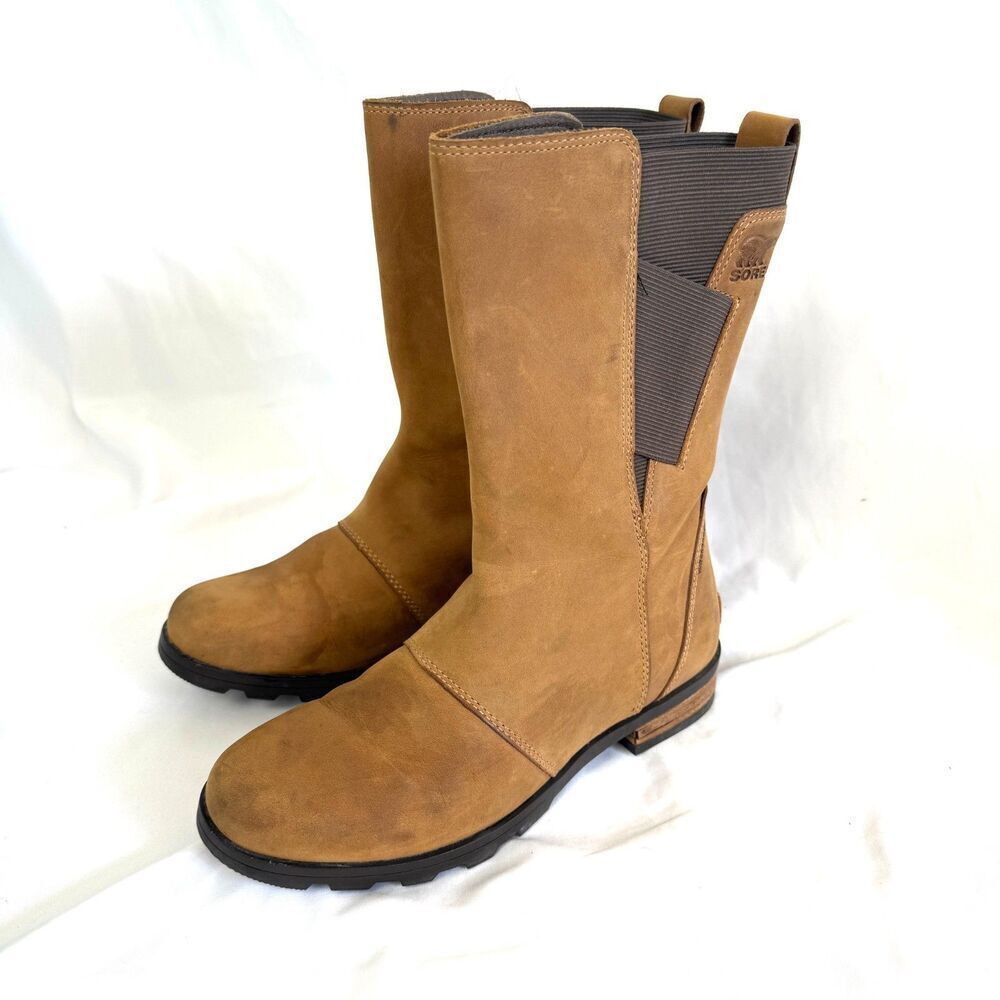 Sorel Emelie III Chelsea Boots Womens Tan Waterproof Leather NL2679 Size 6